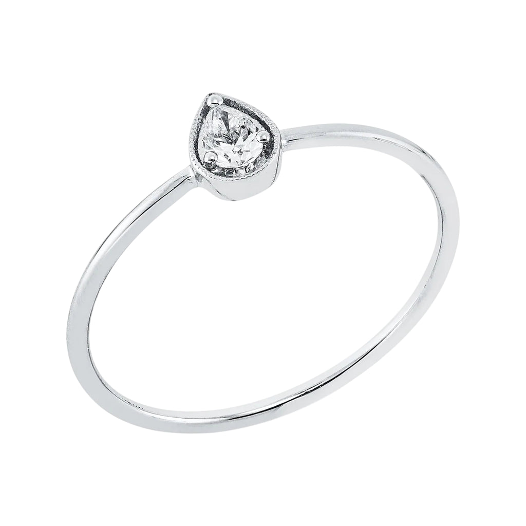Solitärring 1HF44 aus 18 Karat Weißgold mit Tropfen Diamant 0,09 ct