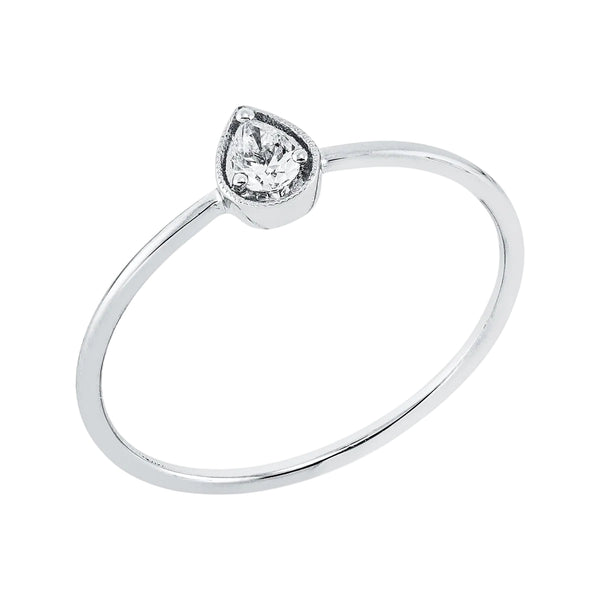 Solitärring 1HF44 aus 18 Karat Weißgold mit Tropfen Diamant 0,09 ct