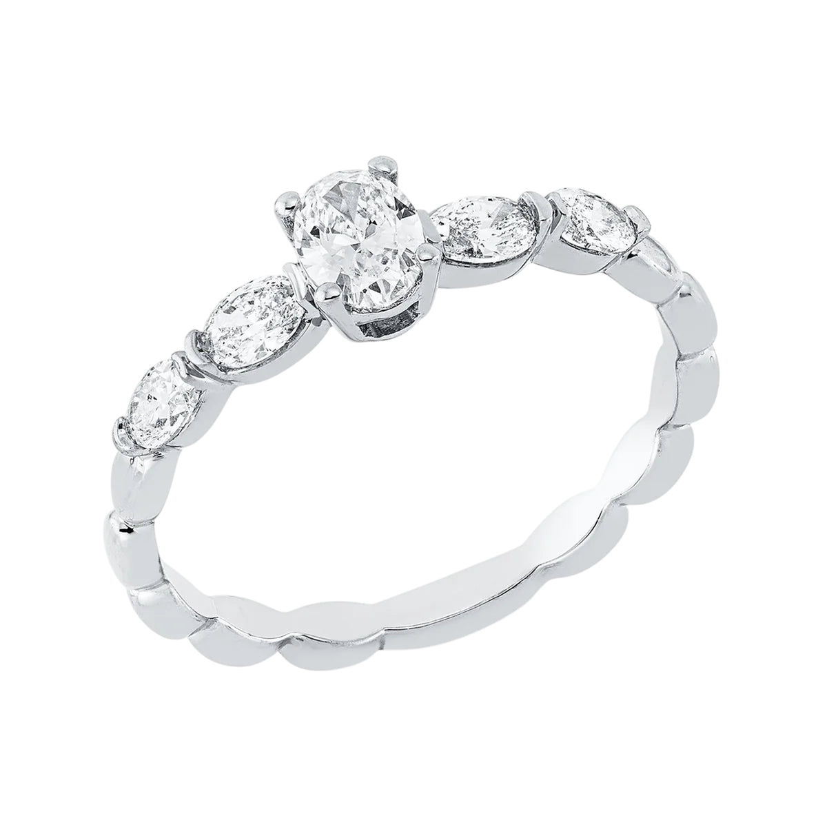 Solitärring 1HN44 aus 18 Karat Weißgold mit 5 ovalen Diamanten 0,54 ct Hauptbild