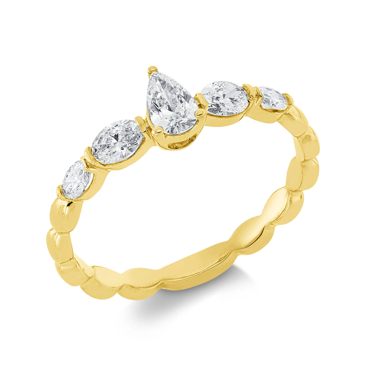 Solitärring 1HN45 aus 18 Karat Gelbgold mit 5 Tropfen Diamanten 0,54 ct