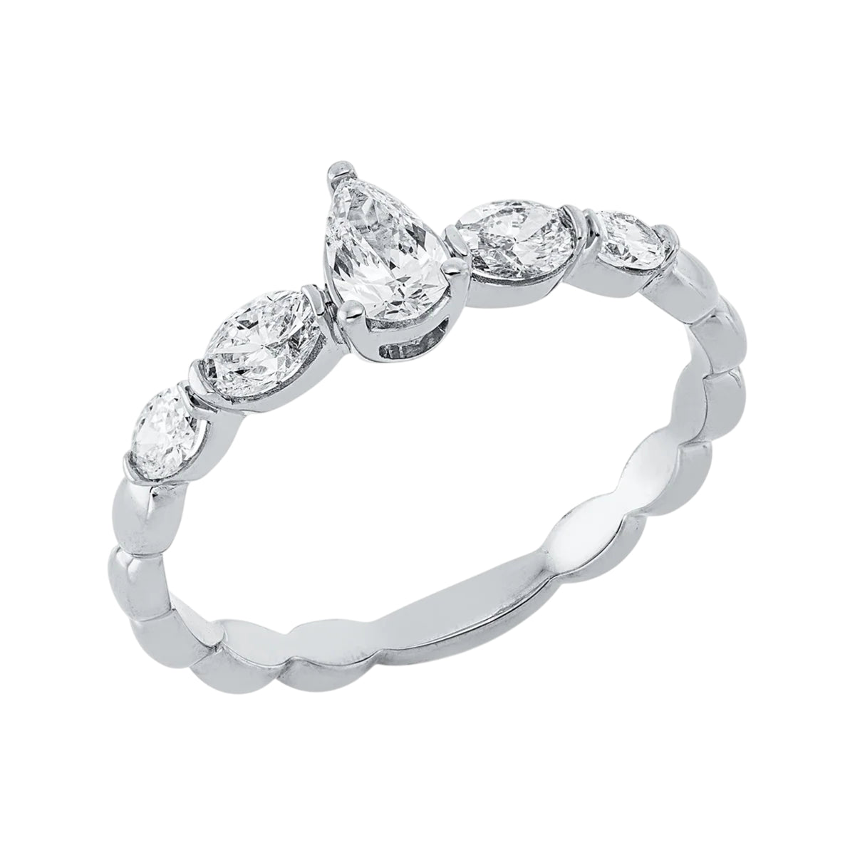Solitärring 1HN46 aus 18 Karat Weißgold mit Tropfen-Diamant