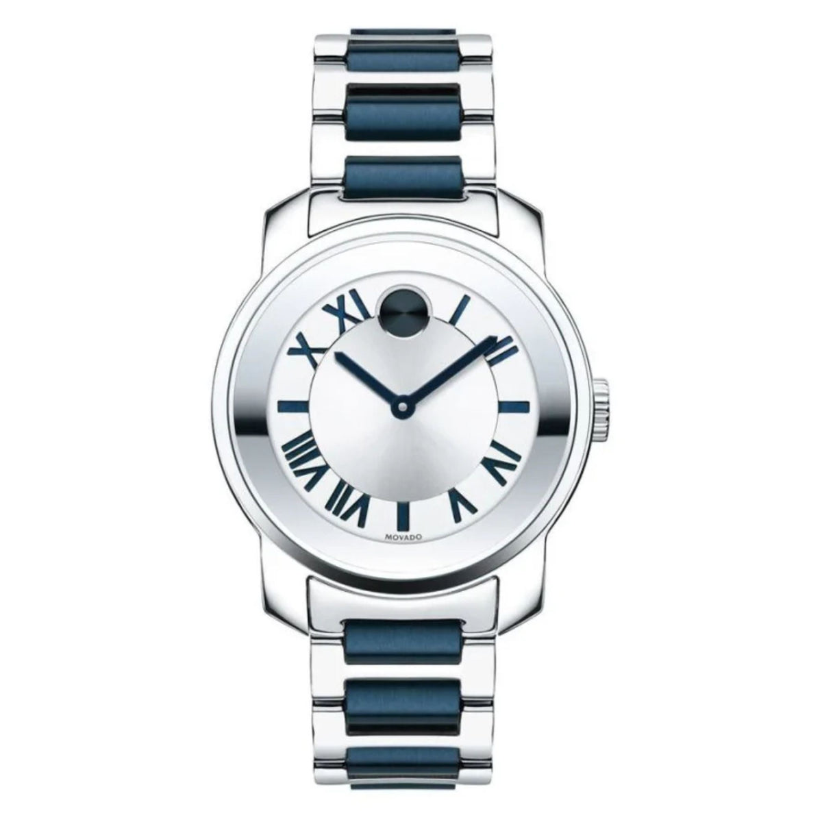 Movado Bold Damenuhr silber blau Edelstahl