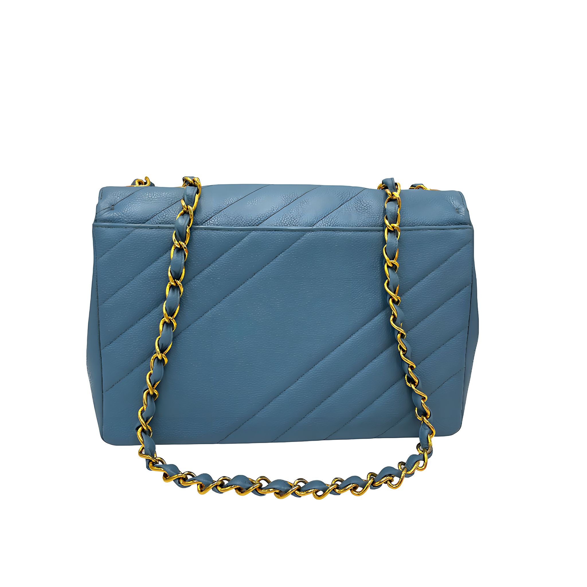 CHANEL Coco Mark Bias Stitch Chain Large Leder Blau Goldfarbene Hardware Zweitbild