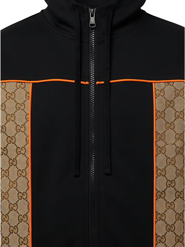 Gucci Cotton Jersey Zip Jacket mit GG Canvas Einsätzen Dunkelgrau Herren