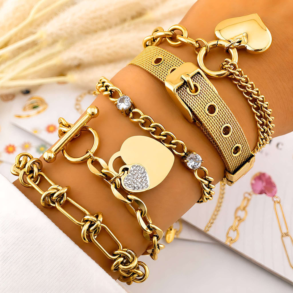 Hearts Armband aus 18K vergoldetem Edelstahl mit Zirkonia