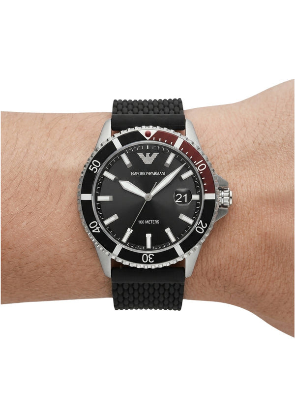 Emporio Armani AR11341 Herrenuhr Quarz mit schwarzem Silikonarmband