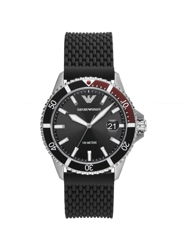 Emporio Armani AR11341 Herrenuhr Quarz mit schwarzem Silikonarmband