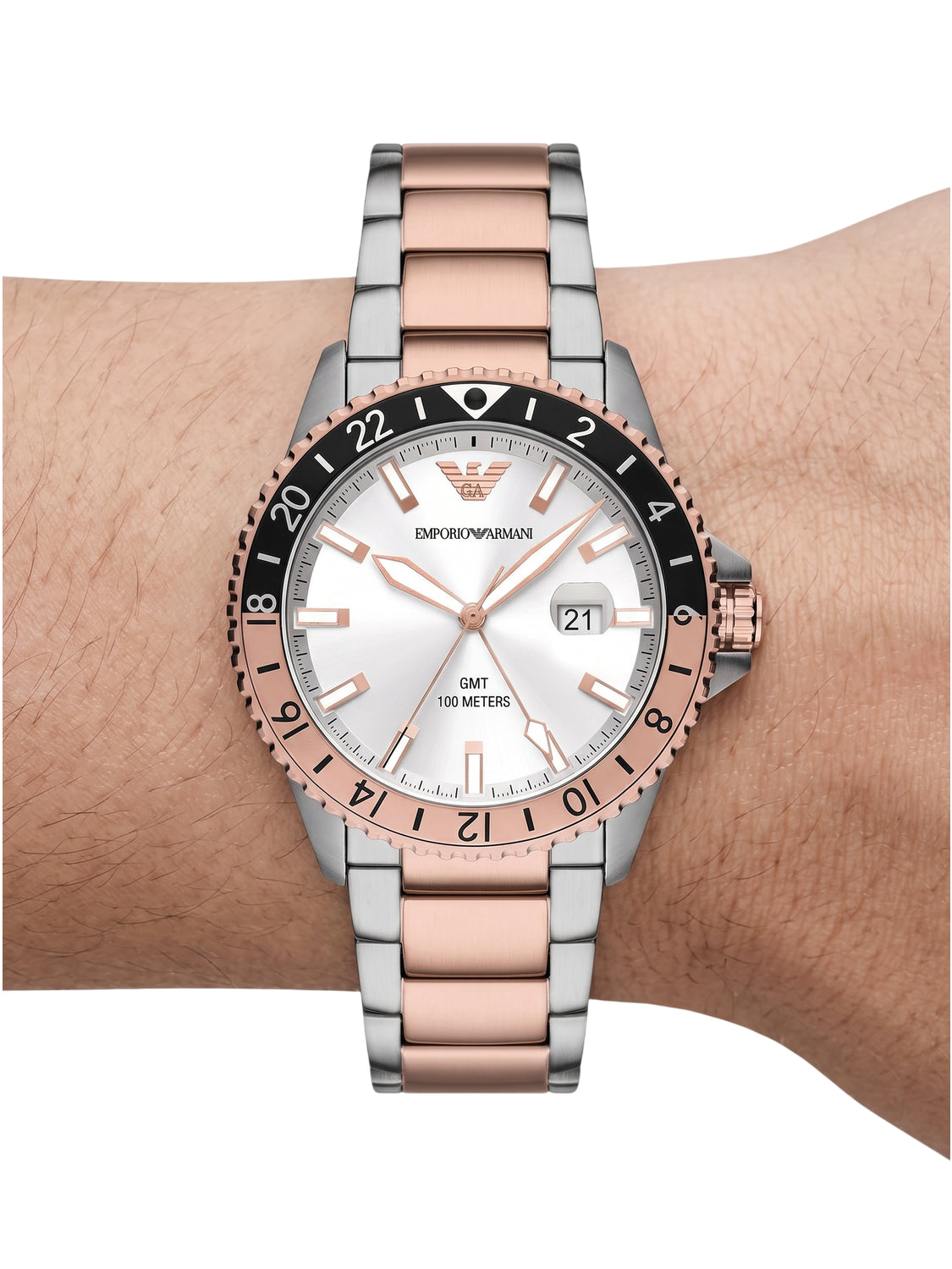 Emporio Armani AR11591 World Explorer Diver GMT Herrenuhr Bicolor Zweitbild