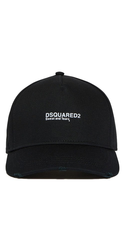 Dsquared2 Baseball Cap schwarz Weiße Sweat and Tears  Stickerei Unisex