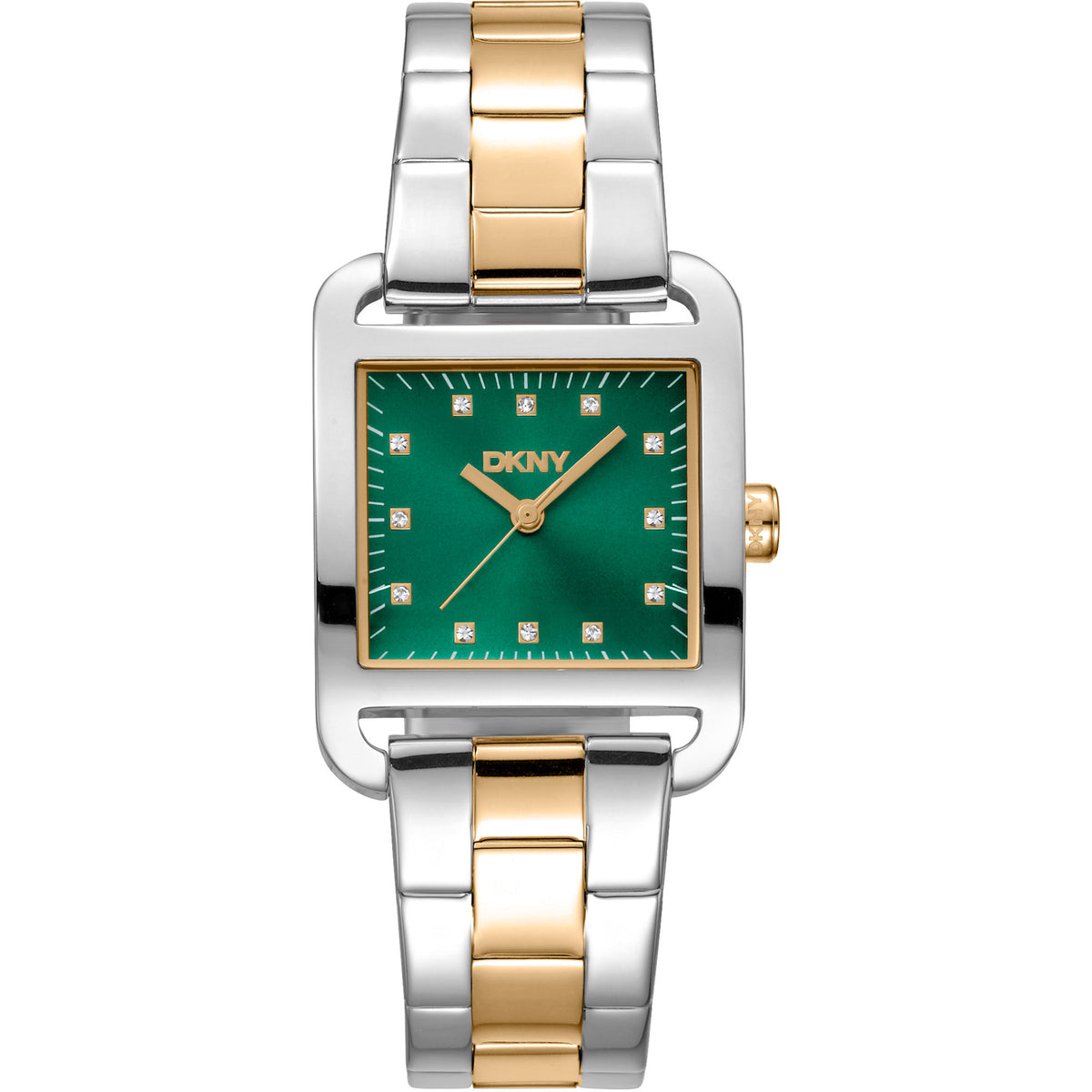 Donna Karan New York City Midi Damenarmbanduhr silber gold gruen
