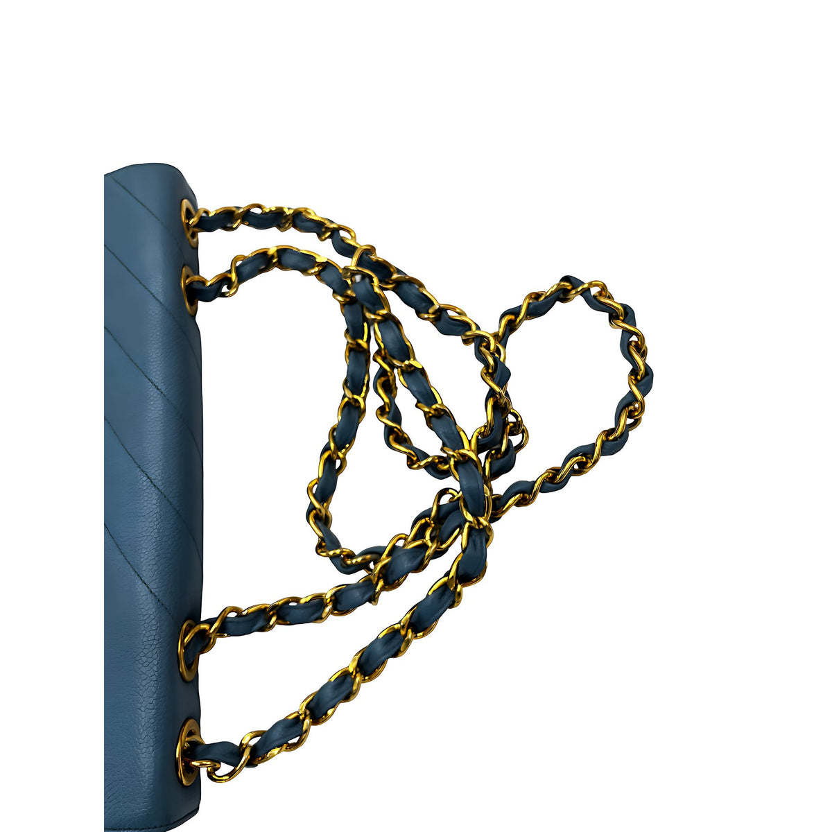CHANEL Coco Mark Bias Stitch Chain Large Leder Blau Goldfarbene Hardware