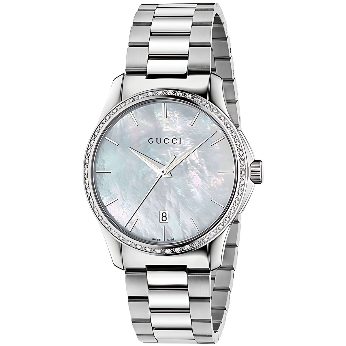 Gucci G-Timeless Herrenuhr aus Edelstahl mit Perlmutt Ziffernblatt Model YA126444