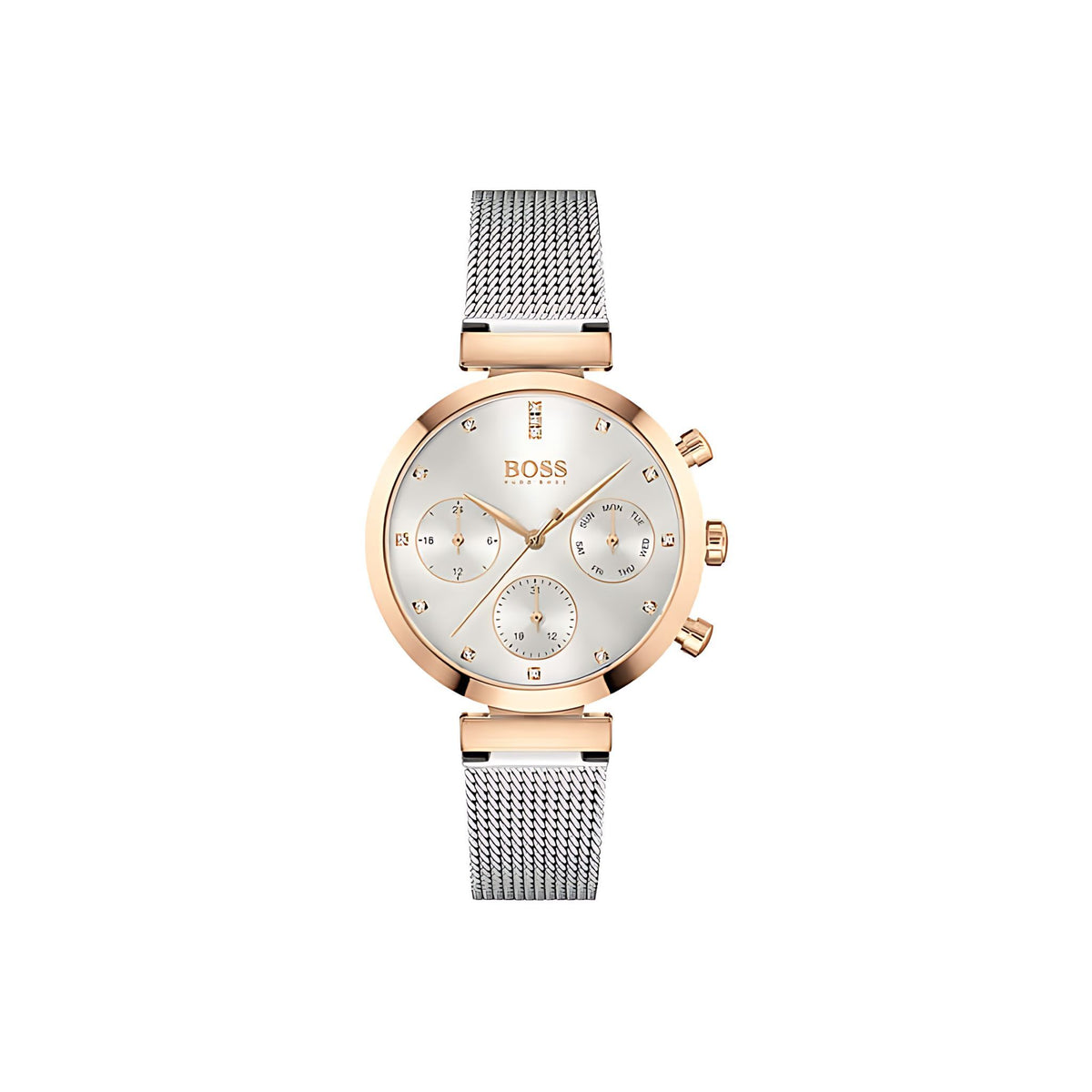 Hugo Boss Damenuhr Chronograph Edelstahl silber gold Hauptbild