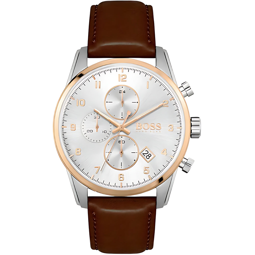 Hugo Boss Skymaster Chronograph Silber Leder Braun HB1513786