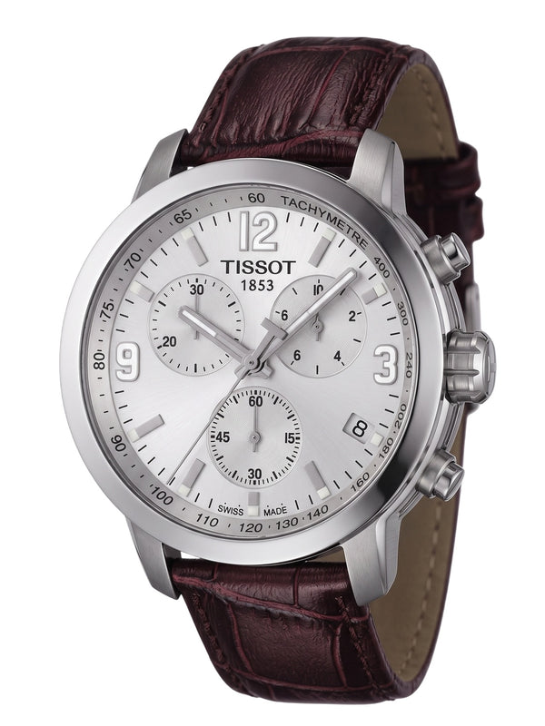 Tissot Herrenuhr PRC 200 Chronograph Silber Braun Leder T055.417.16.037.00