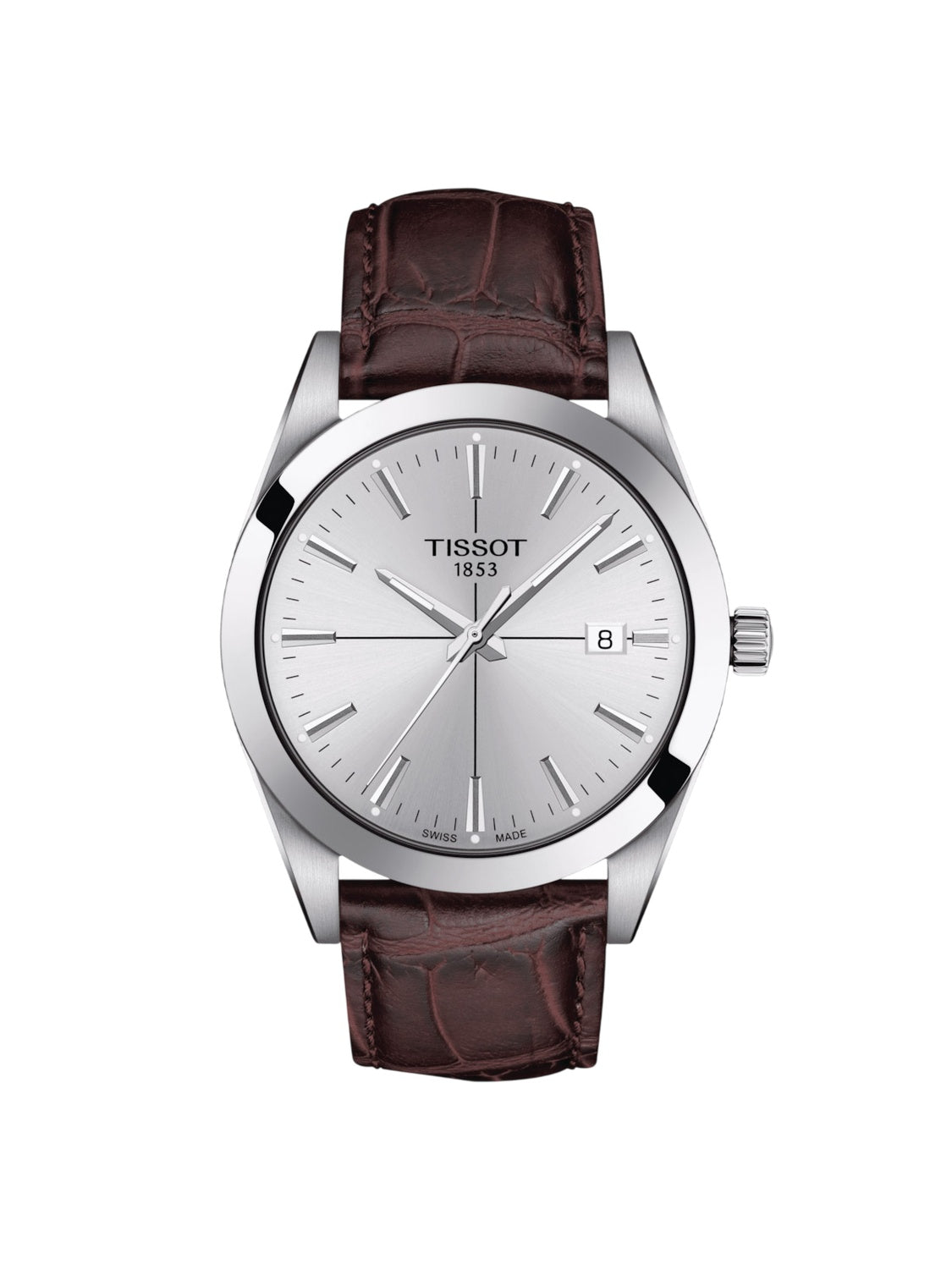 Tissot Herrenuhr Gentleman Silber Braun Leder T127.410.16.031.01