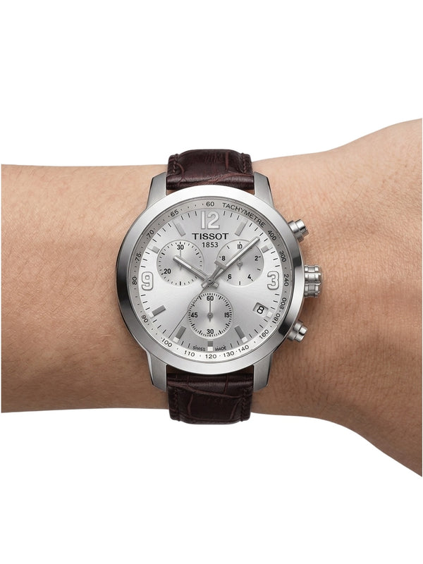 Tissot Herrenuhr PRC 200 Chronograph Silber Braun Leder T055.417.16.037.00
