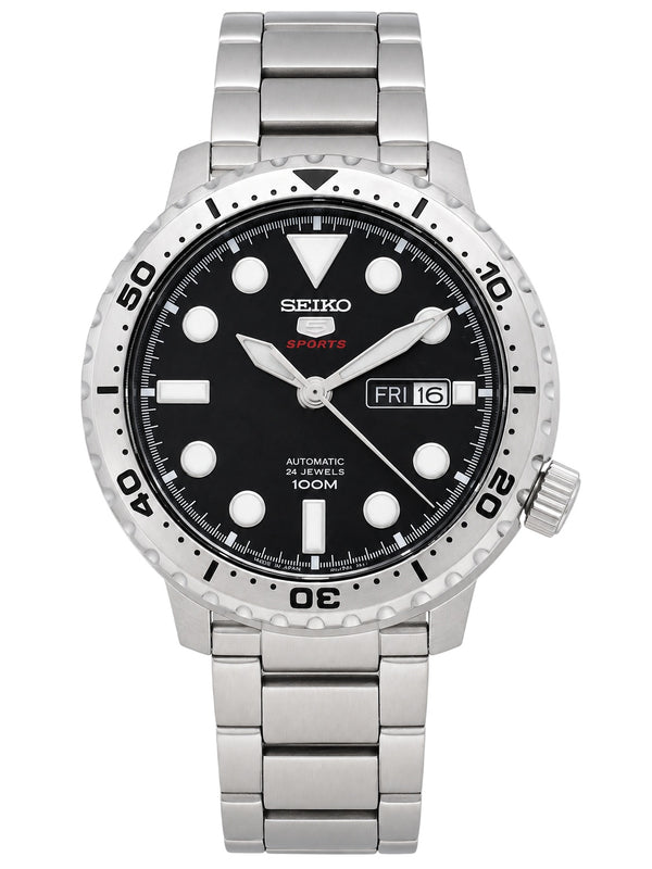 Seiko Herrenuhr 5 Sports Automatik Schwarz Edelstahl SRPC61J1