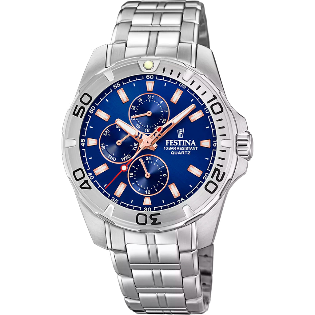 Festina F20445 Herren-Multifunktionsuhr Blau-Silber Edelstahl