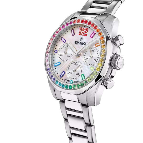 Festina Boyfriend Rainbow Chronograph Damenuhr Weiß Edelstahl F20606/2