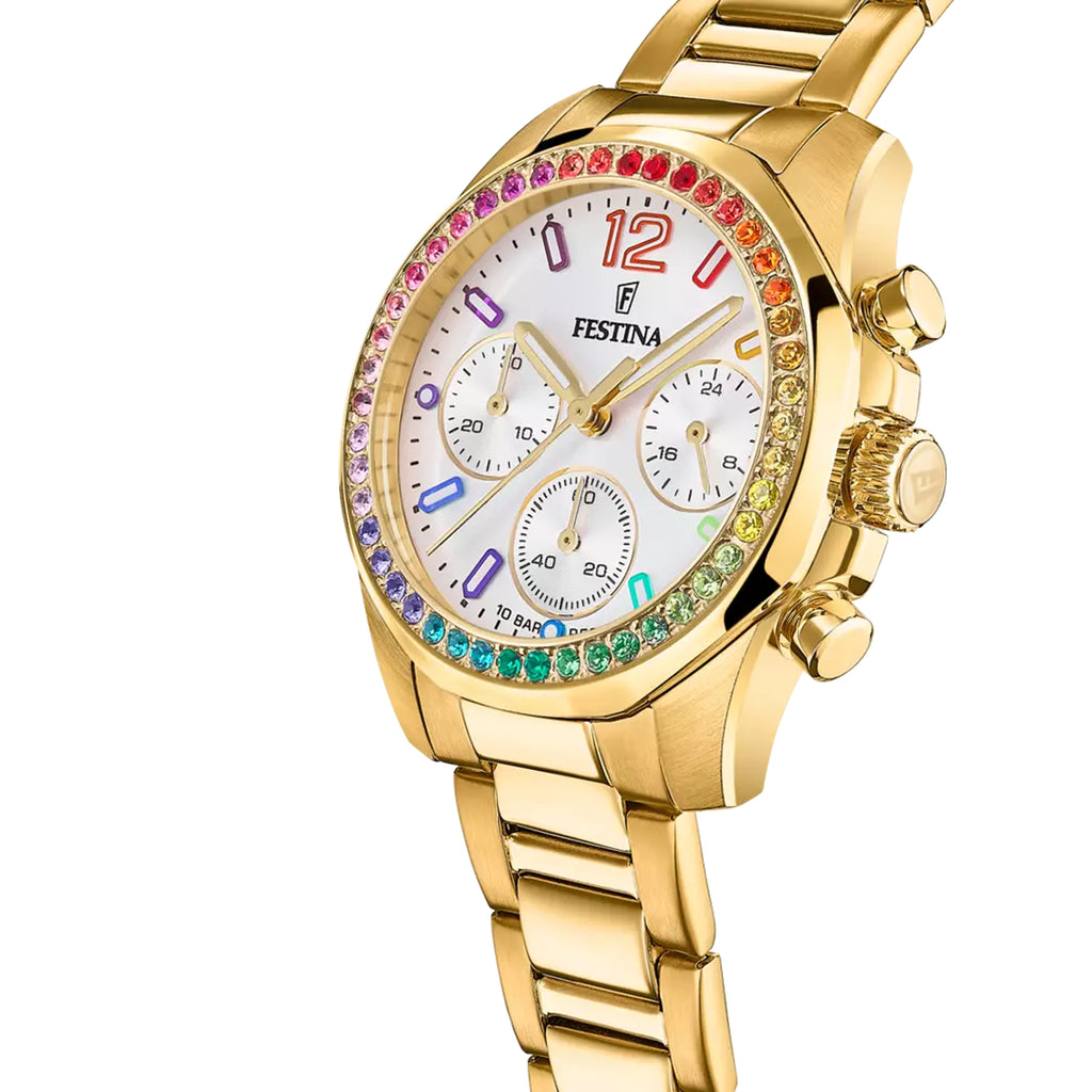 Festina Damen Chronograph Weiß Edelstahl Zirkonia F20609/2