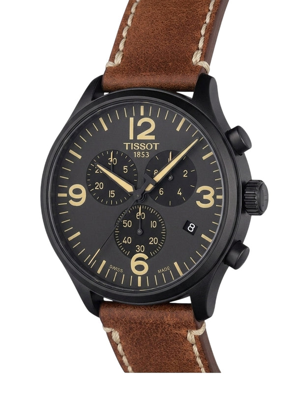 Tissot Herrenuhr Chrono XL Schwarz Braun Leder T116.617.36.057.00