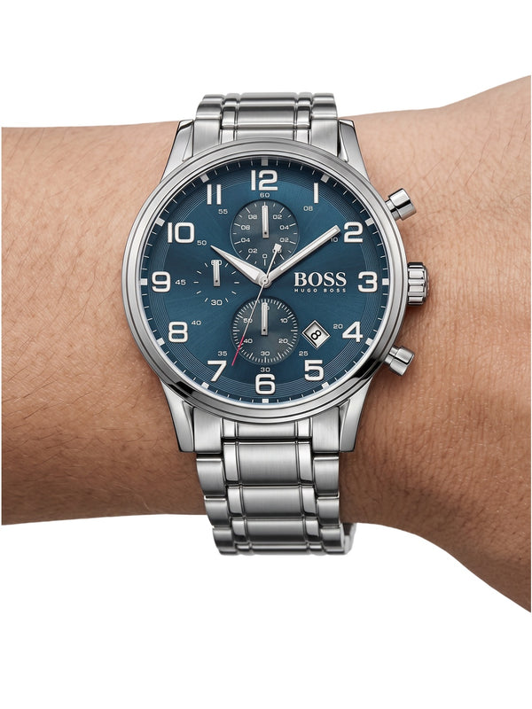HUGO BOSS Herrenuhr Aeroliner Chronograph Blau Edelstahl 1513183