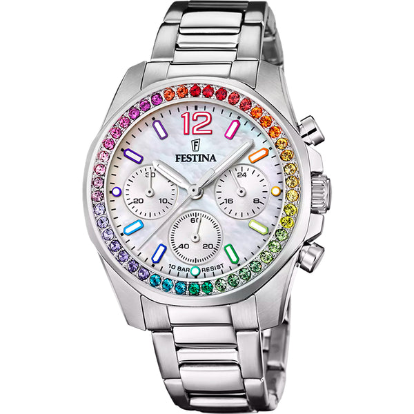 Festina Boyfriend Rainbow Chronograph Damenuhr Weiß Edelstahl F20606/2