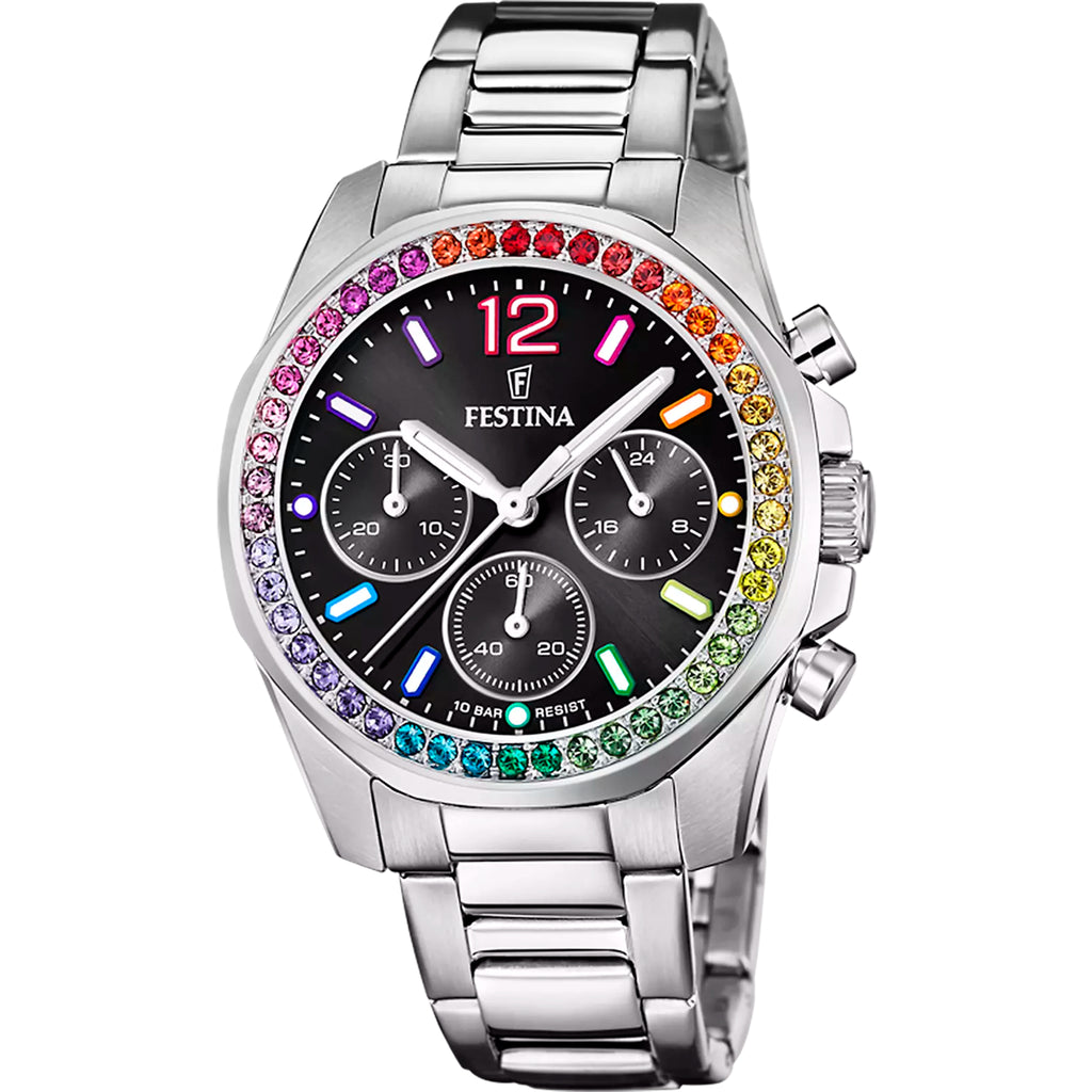 Festina Boyfriend Rainbow Chronograph Damenuhr Weiß Edelstahl F20606/2