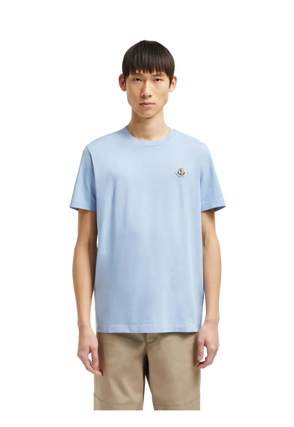Moncler Logo Patch Cotton T-Shirt Herren Hellblau