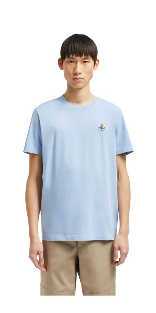 Moncler Logo Patch Cotton T-Shirt Herren Hellblau