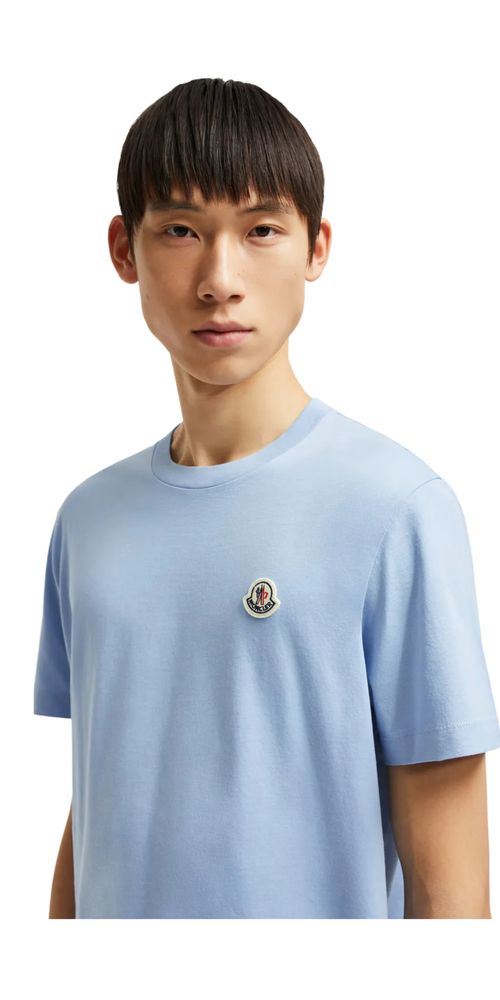 Moncler Logo Patch Cotton T-Shirt Herren Hellblau