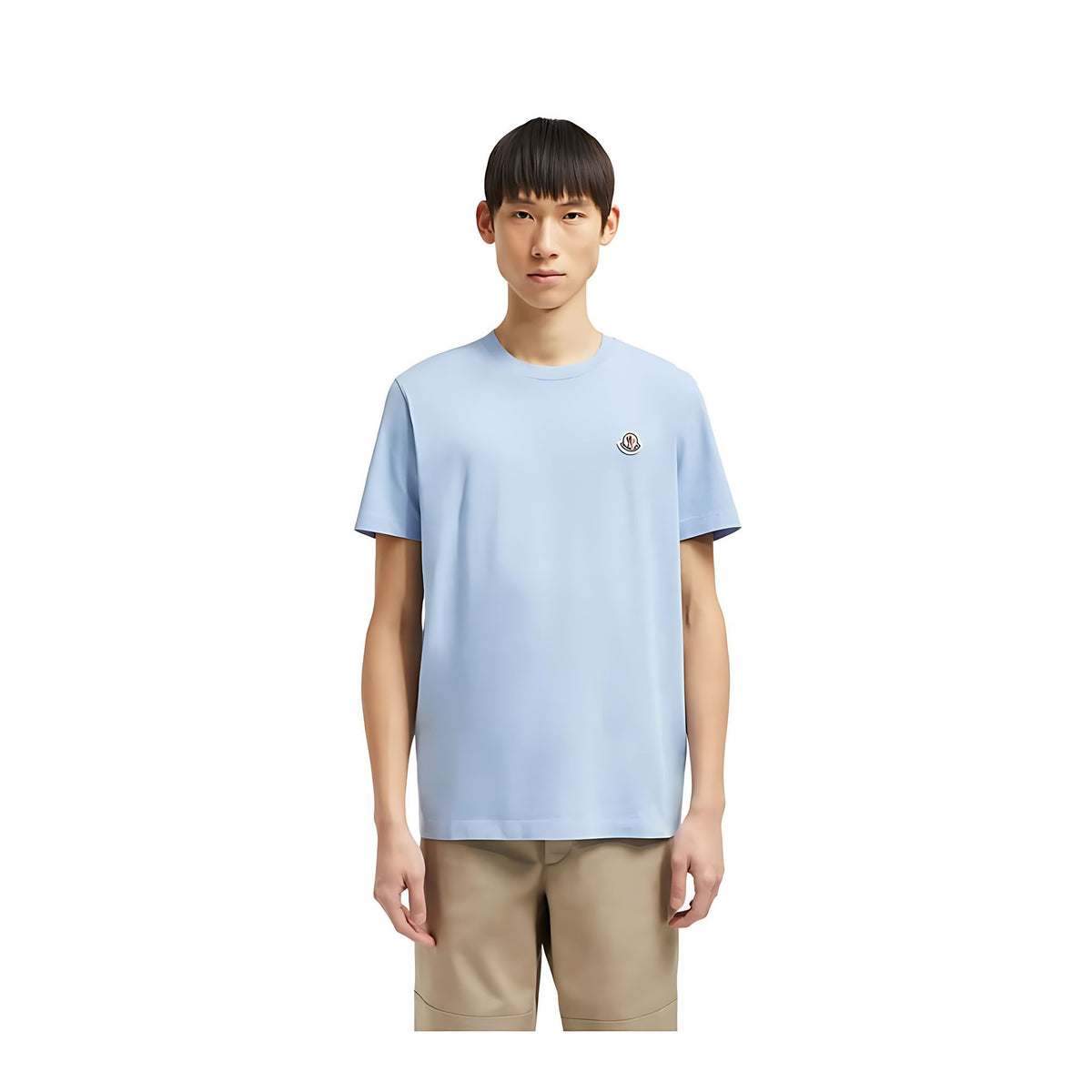 Moncler Logo Patch Cotton T-Shirt Herren Hellblau