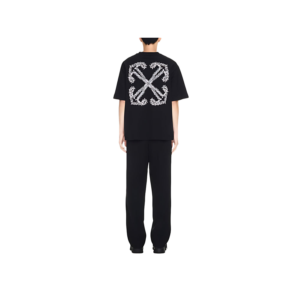 Off White T-Shirt mit Tattoo Arrow-Stickerei Schwarz Herren
