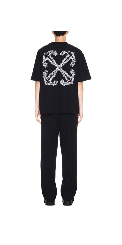 Off White T-Shirt mit Tattoo Arrow-Stickerei Schwarz Herren