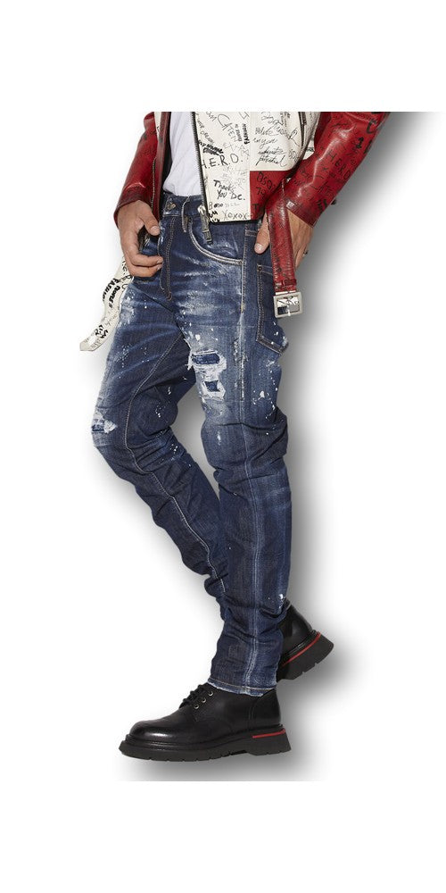 Dsquared2 Dark Ripped Bleach Jeans Herren