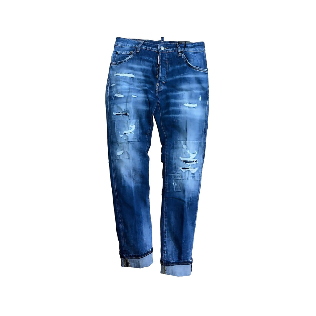 Dsquared2 Yellow Patch Distressed Denim Jeans Herren