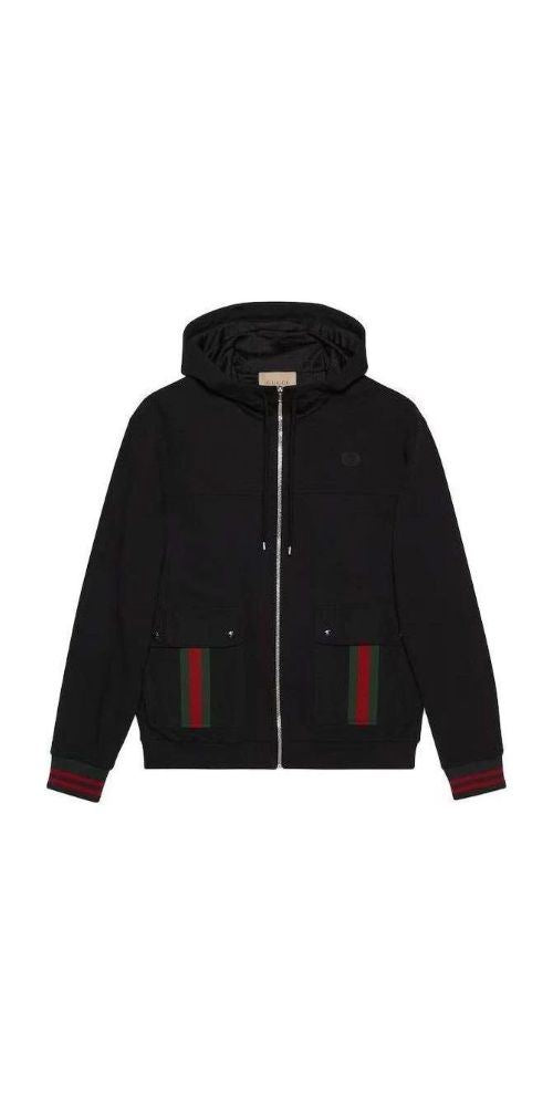 Gucci Jacke mit Kapuze mit Web Schwarz Herren Hauptbild