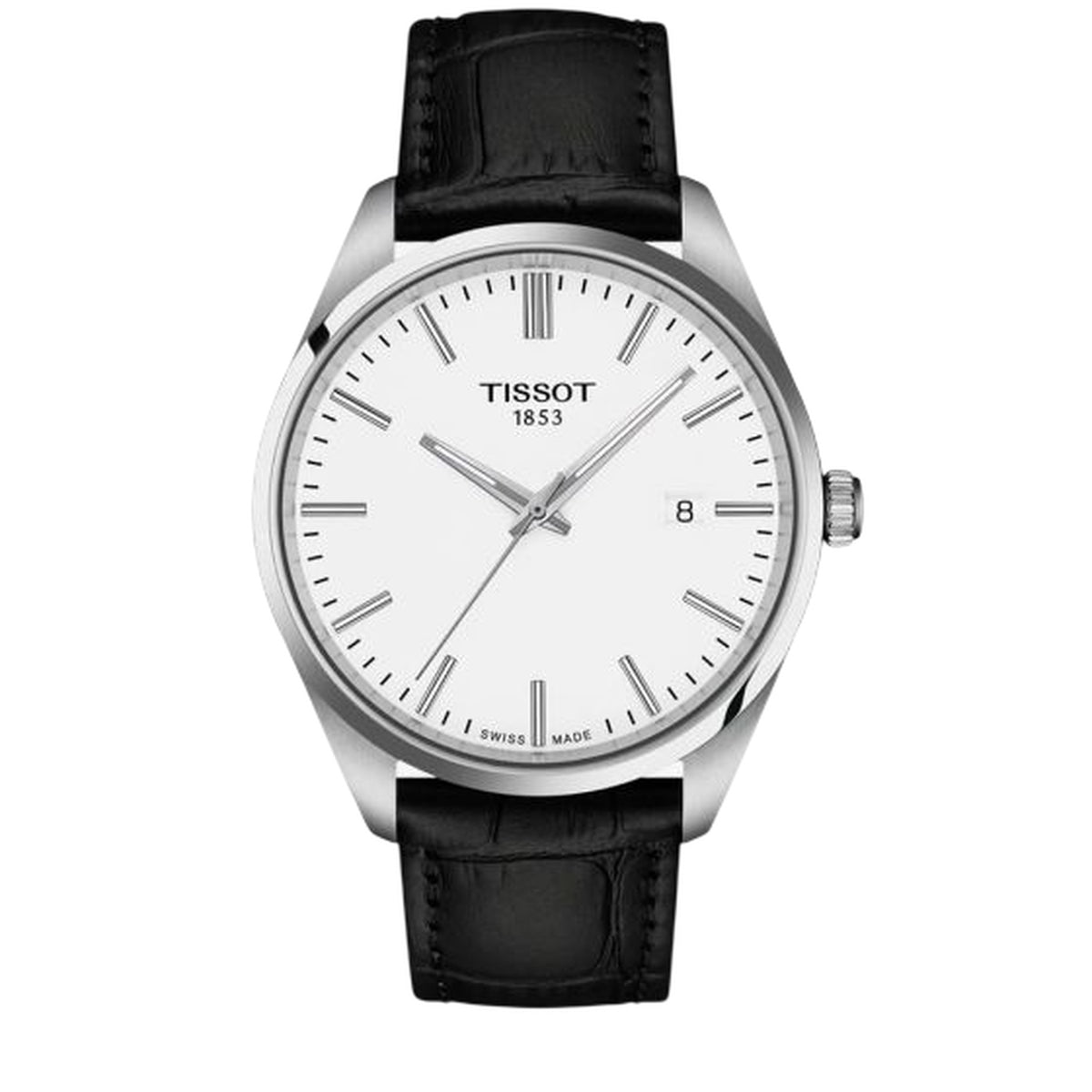 Tissot PR 100 Armbanduhr silber schwarz Lederarmband Hauptbild