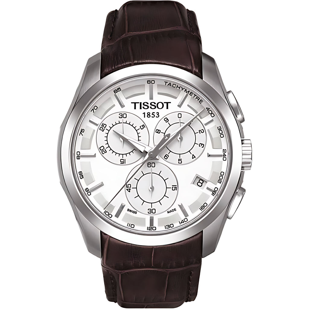 Tissot Couturier Herrenuhr silber braun Lederarmband
