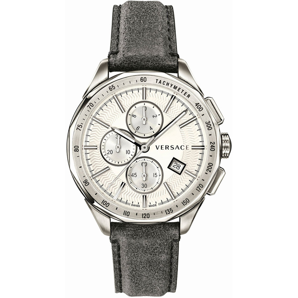 Versace Glaze Herrenuhr silber grau Lederarmband Hauptbild
