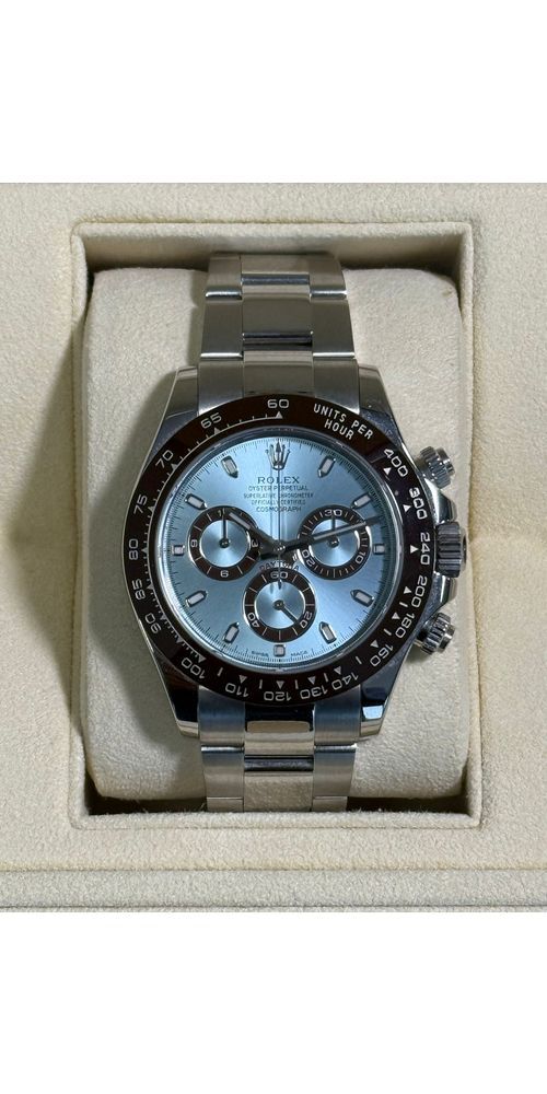 Rolex Cosmograph Daytona Platinum Ice-Blue Dial with Brown Cerachrom Bezel – Reference 116506